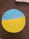 Handmade & Hand-Painted Clay Trinket Plate — Mustard Yellow Geometric