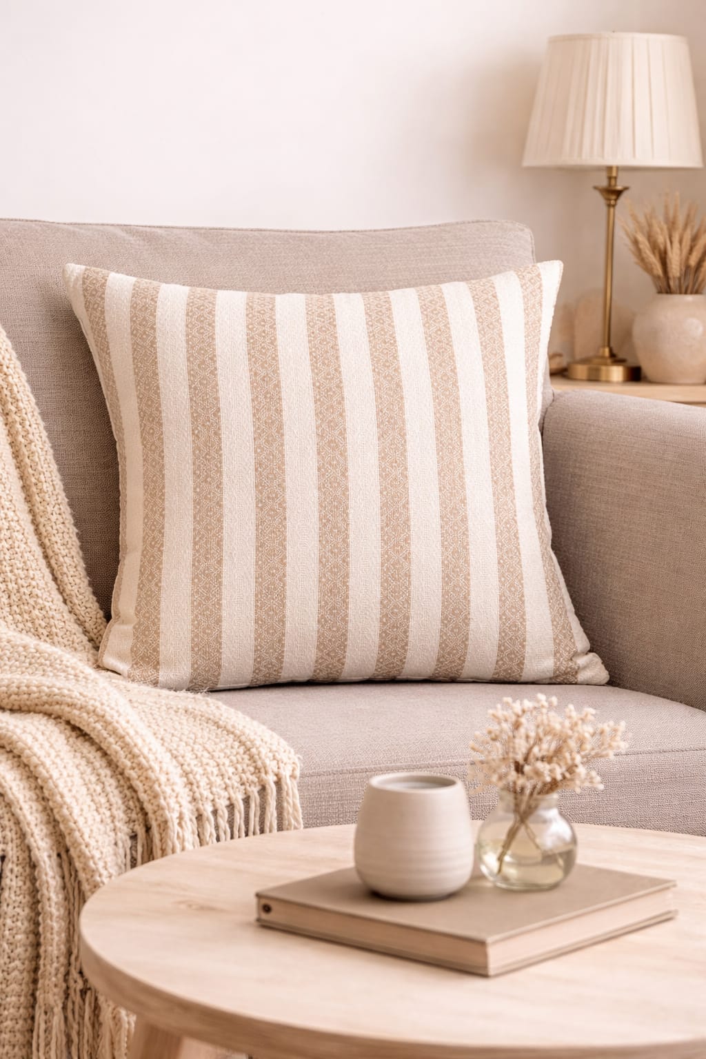 Decorative Stripe Cotton Cushions- Beige
