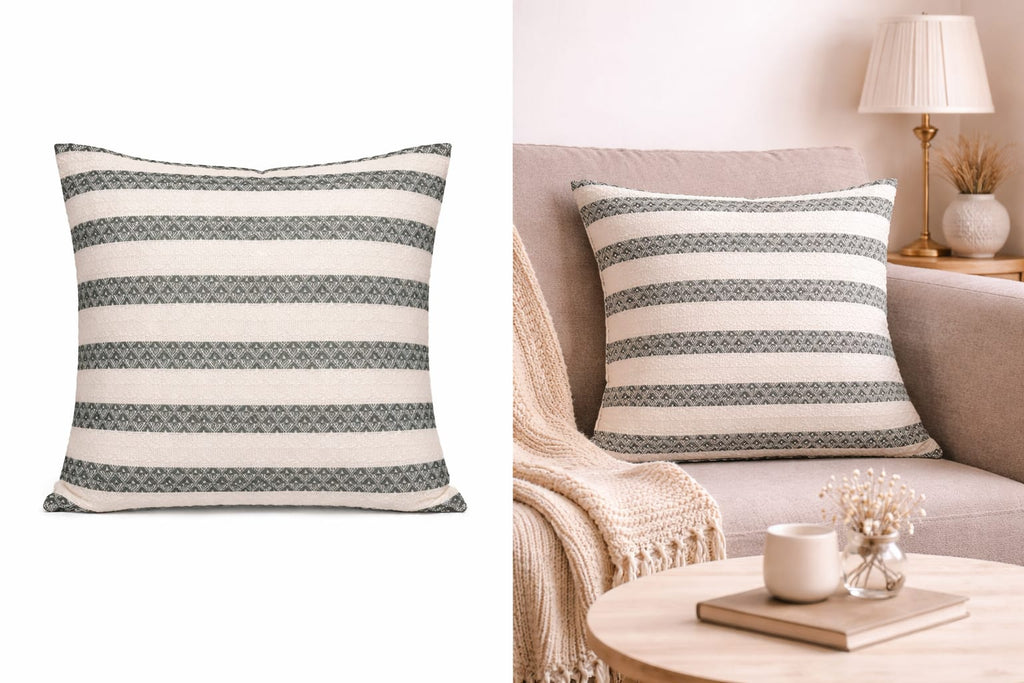 Decorative Stripe Cotton Cushions- Green