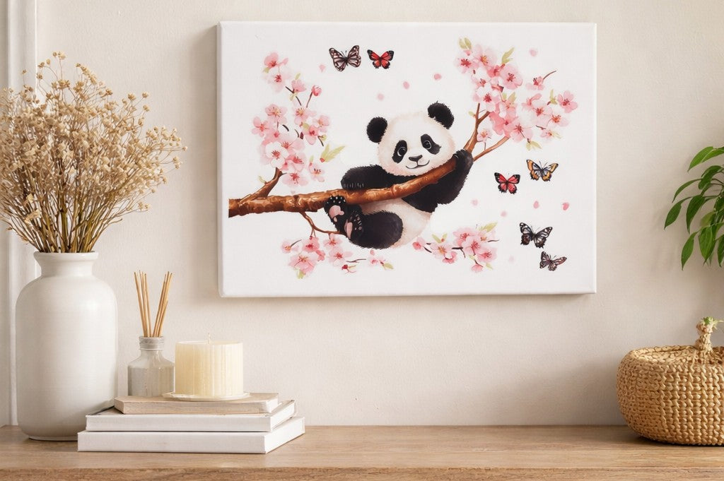 Panda in house - Wall sticker on Canvas - 30 x 40 cm