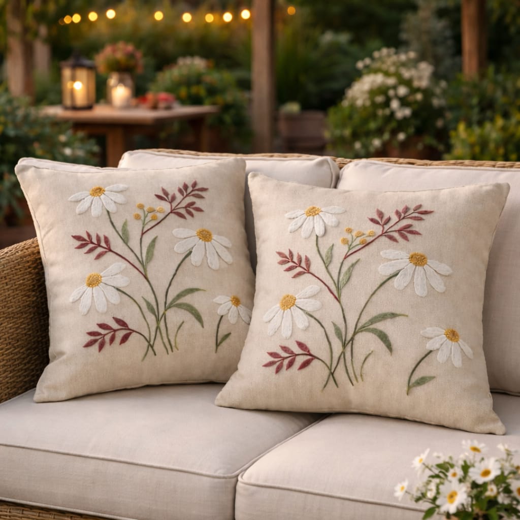 Beautiful Embroidery Floral Cushions - Linen Blend