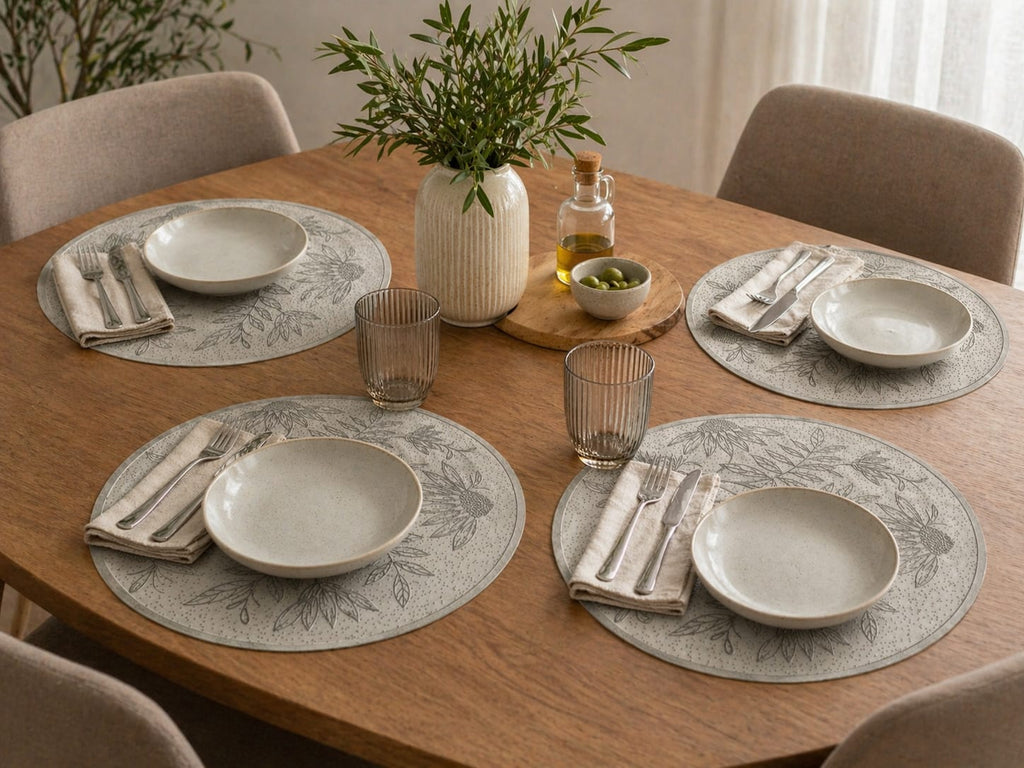 Round Botanical Placemats - Elegant Non-Slip Table Mat (Set of 4 Nos)(Available in 2 Colours)