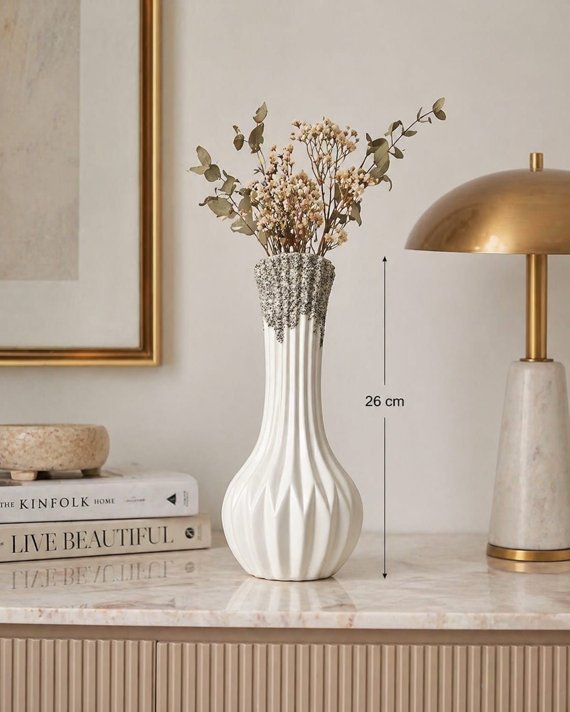 Modern Textured Ceramic Vase – Stone Finish Top
