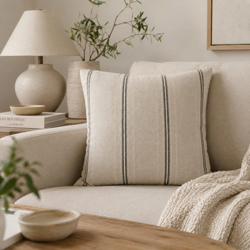 Grey Stripe Cotton Cushion 50x50 cm