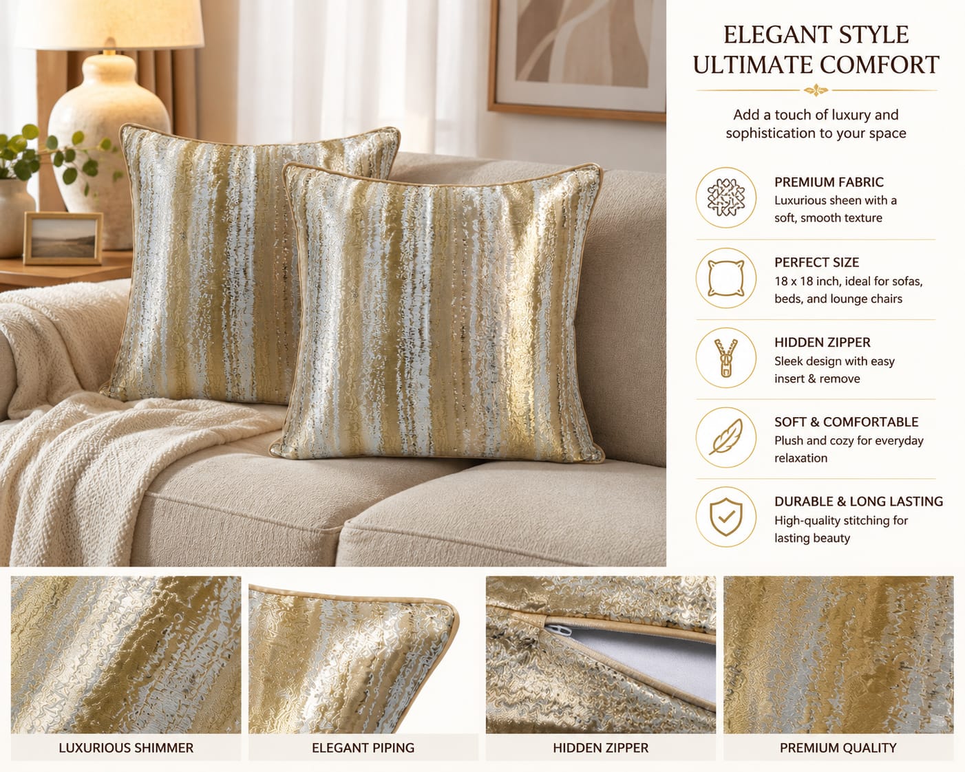 Golden Metallic Luxe Cushion