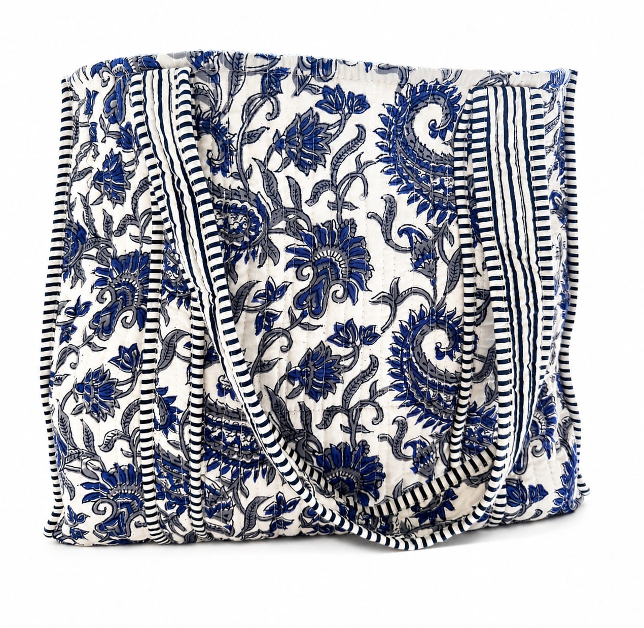 Blue Quilted Cotton Tote Bag – Reversible
