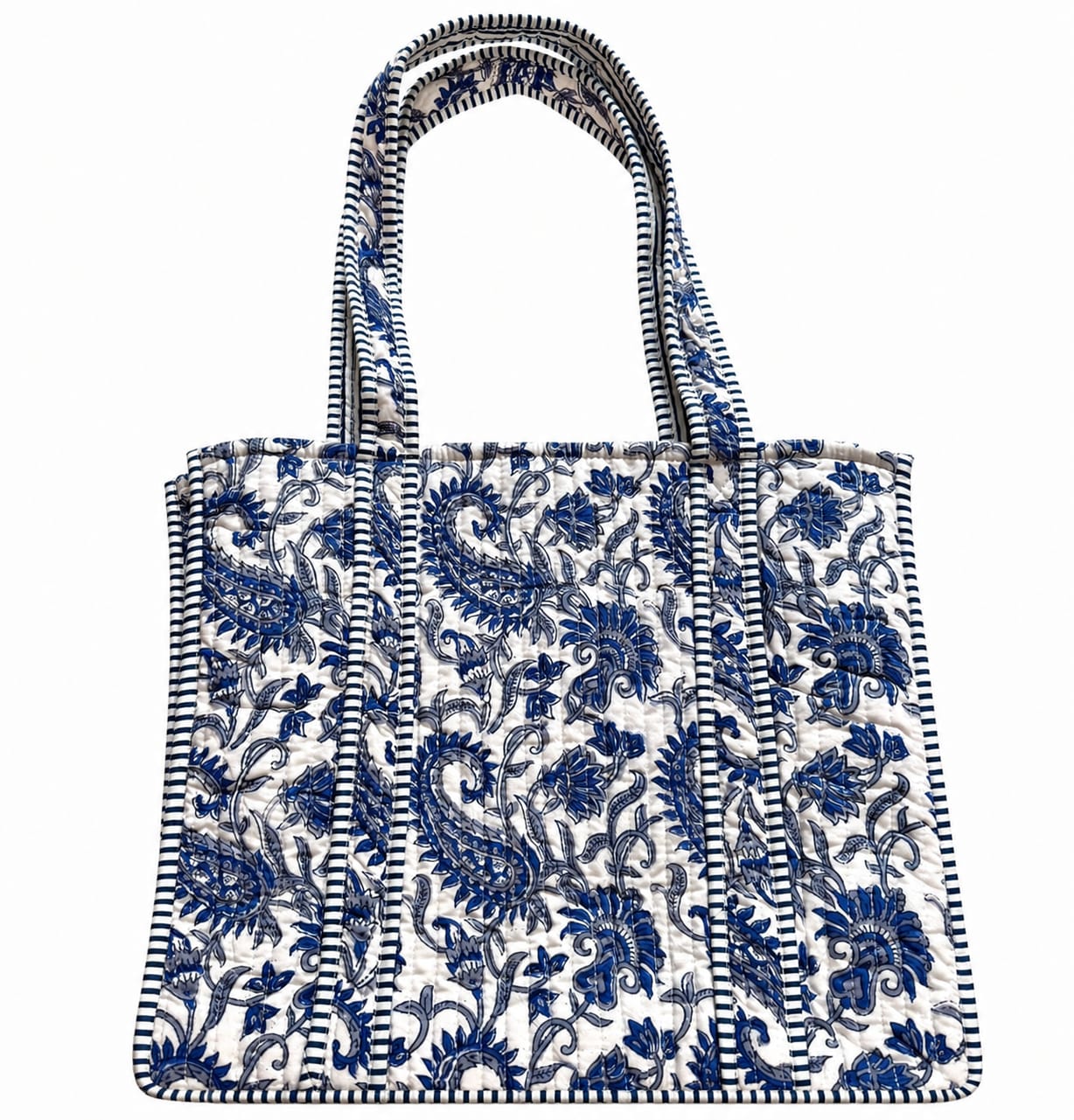 Blue Quilted Cotton Tote Bag – Reversible