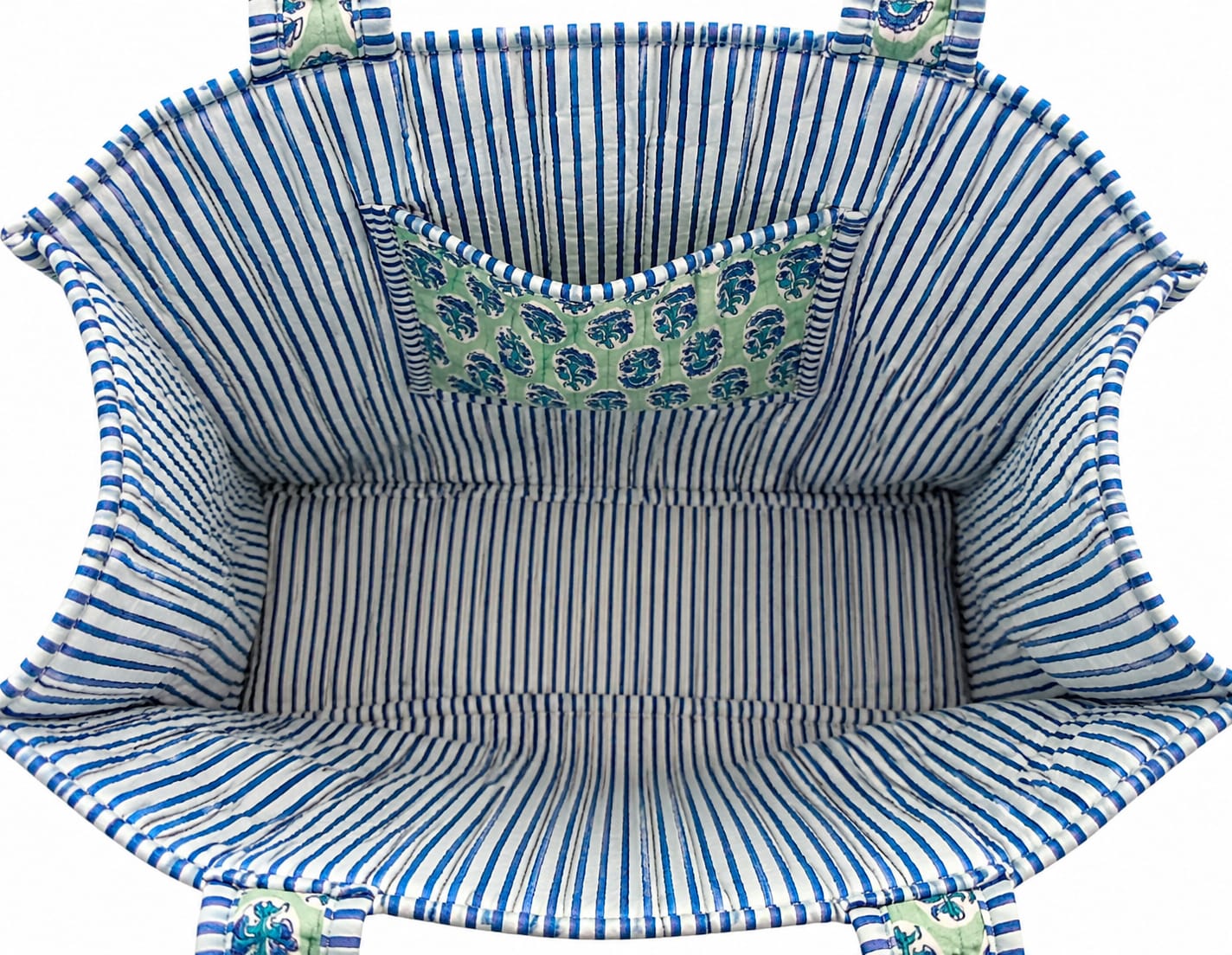 Green Blue Quilted Cotton Tote Bag – Reversible