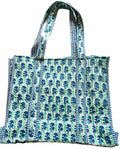 Green Blue Quilted Cotton Tote Bag – Reversible