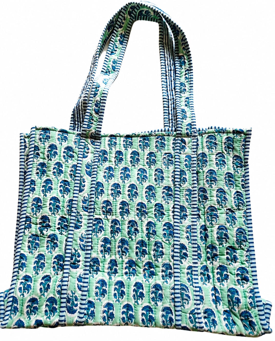 Green Blue Quilted Cotton Tote Bag – Reversible