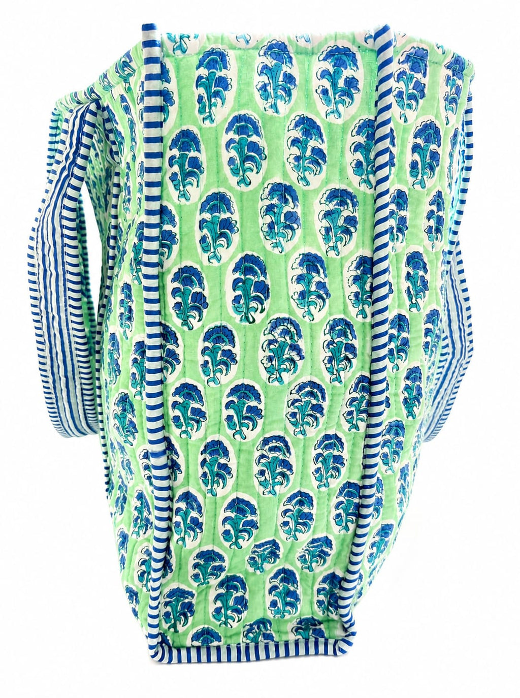Green Blue Quilted Cotton Tote Bag – Reversible