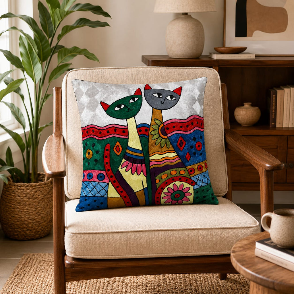 Handmade Silk Embroidery Cushion- Pattern 3