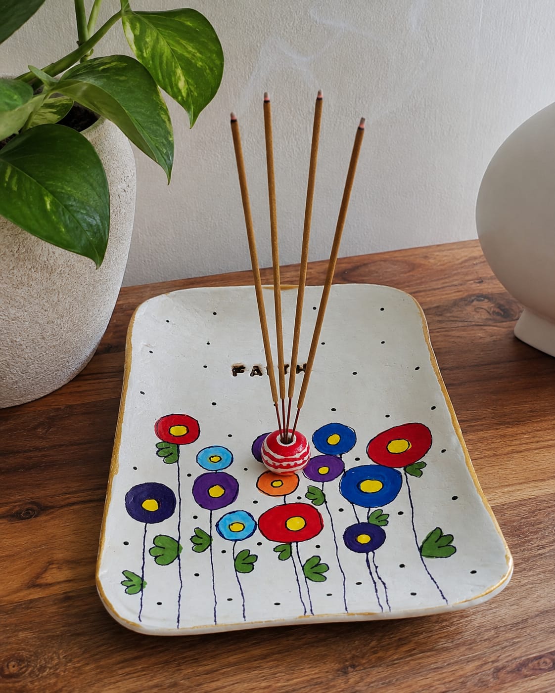 Floral Incense Stick Holder Tray- Faith