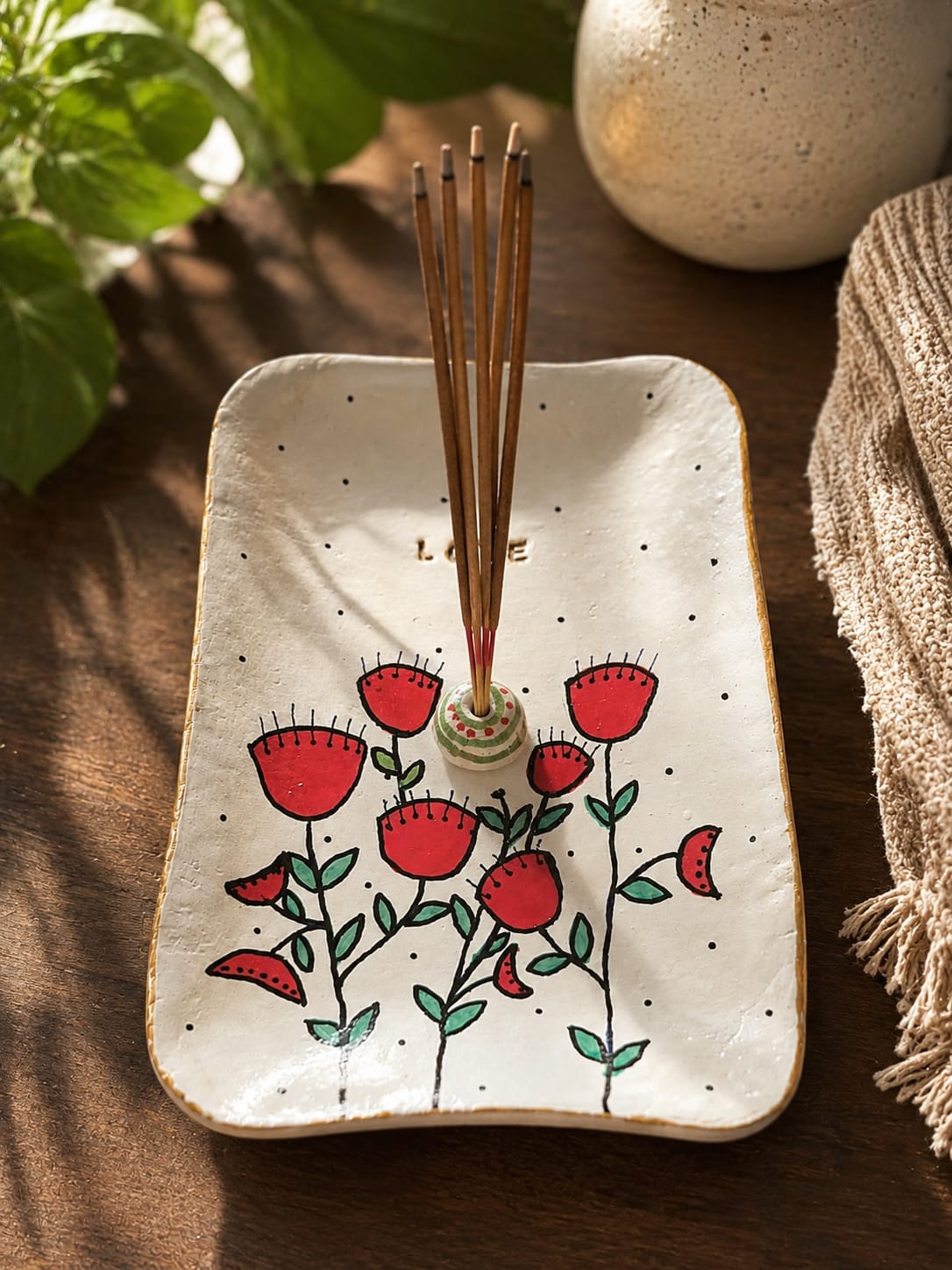 Floral Incense Stick Holder Tray- Love