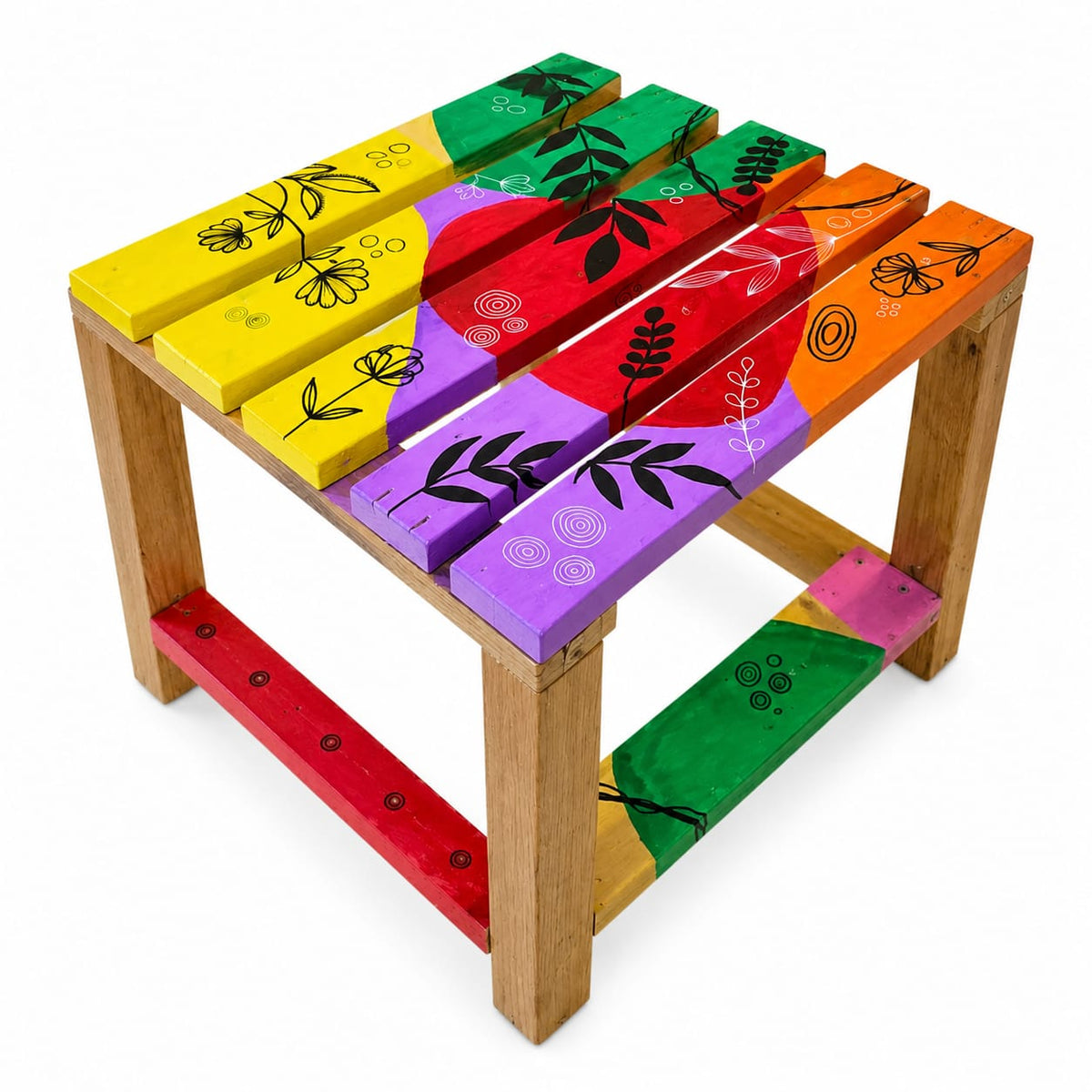 Hand-Painted Artistic Wooden Side Table