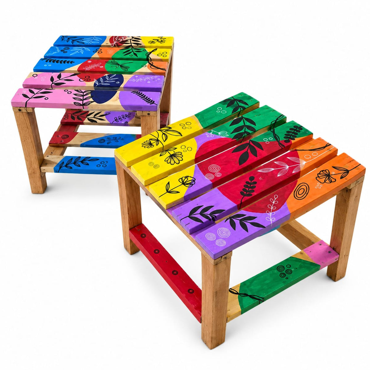 Hand-Painted Artistic Wooden Side Table