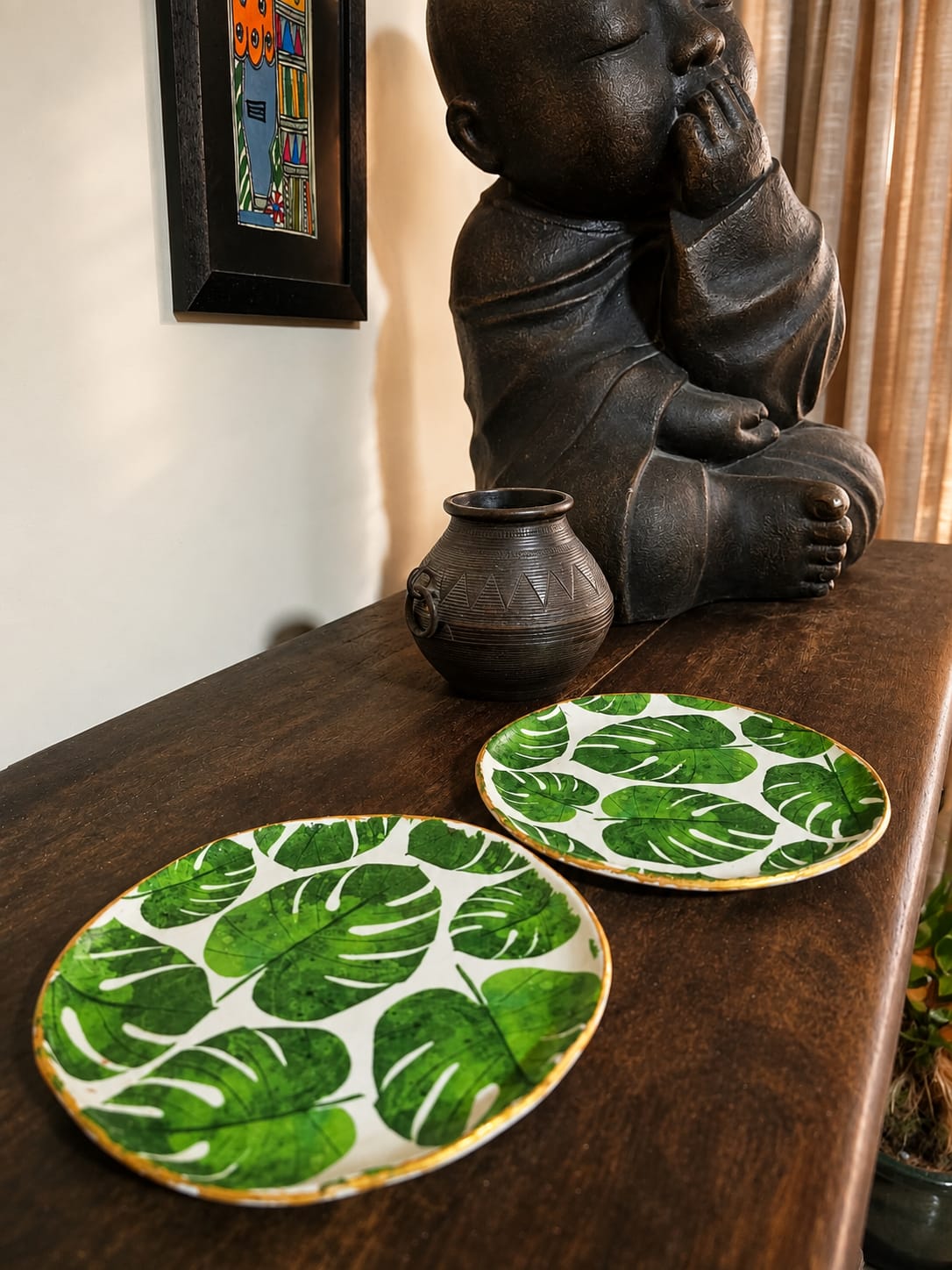 Hand-Painted Tropical Leaf Clay Tray