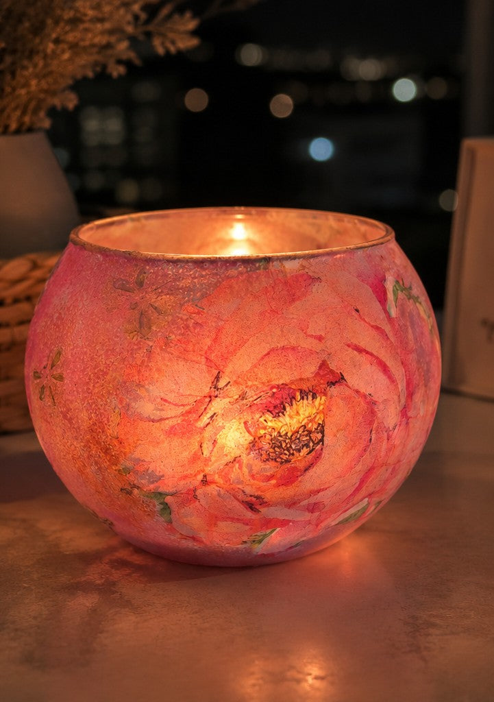 Hand Painted Blush Blossom Glass- Candle Holder