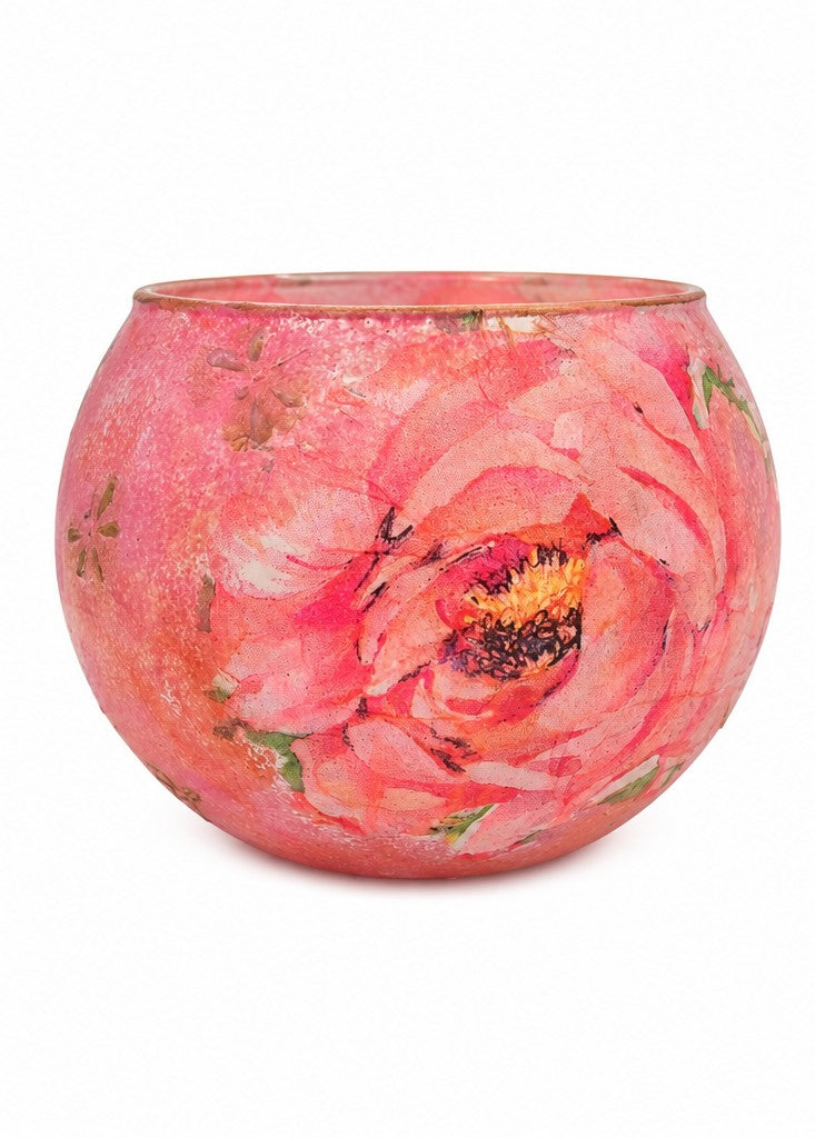 Hand Painted Blush Blossom Glass- Candle Holder