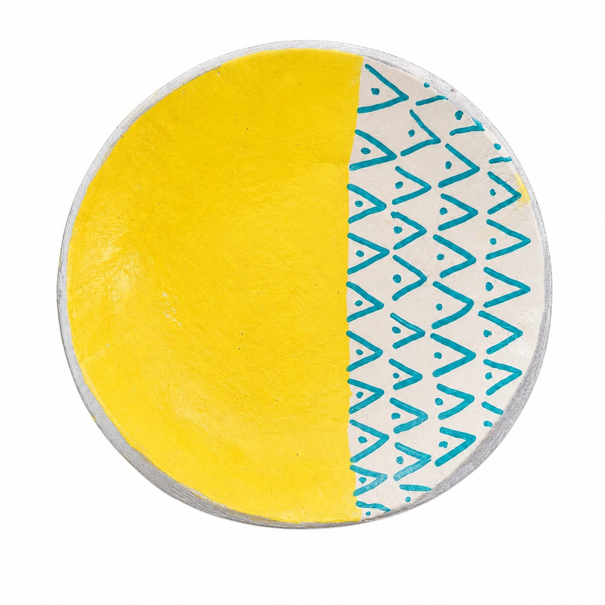 Handmade & Hand-Painted Clay Trinket Plate — Mustard Yellow Geometric