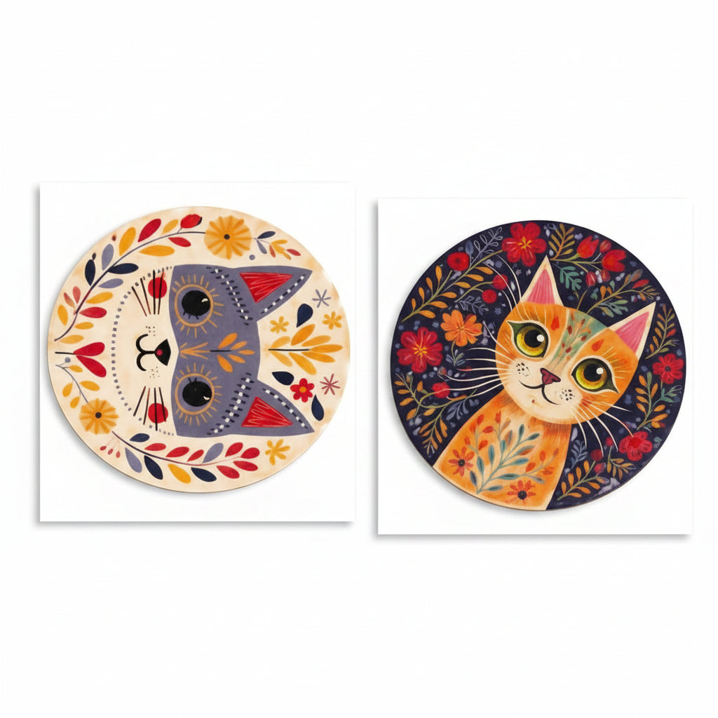 Graphics Cat Flower Coaster, Set of 4 (ST2)